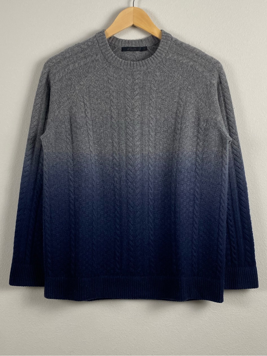 Raffi Cashmere Ombr/Gradient Multi Cable Knit Long Sleeve Crewneck Sweater